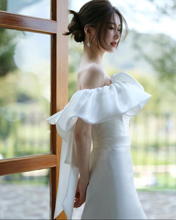 楽天市場】ウェディングドレス オフショルダー フリル ウエディング  