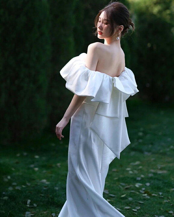 楽天市場】ウェディングドレス オフショルダー フリル ウエディング  