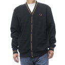 FRED PERRY フレッドペリー メンズVネックニット カーディガン M2654 / TIPPED PIQUE TEXTURE CARDIGAN ブラック 2025秋冬新作