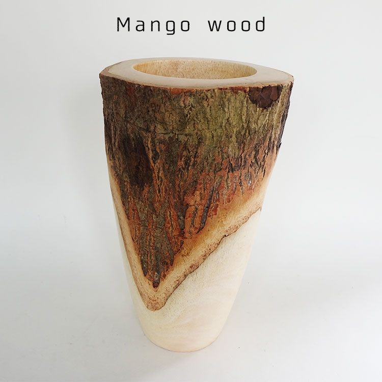 マンゴーの木をくりぬいて作られたオシャレなトールタイプ鉢カバー Mango Wood Tall 鉢カバー【stem/天然木】