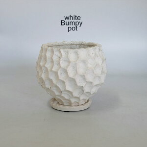 Aؔ white Bumpy pot   a16cm 14.5cm ꌊ Z~bN|bg