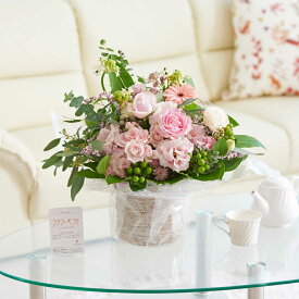 【送料無料】アレンジメントフラワー　ピンク系（Mサイズ）b誕生日 結婚祝い 長寿祝い 新築祝い 退職祝い ブライダル ウェディング 結婚式 贈り物 フラワーギフト プレゼント お祝い お花 送料無料 メッセージカード無料 ラッピング無料 楽ギフ あす楽