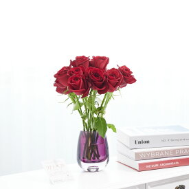 【送料無料】花瓶フラワー・フラワーベース　オーバル（紫）　赤バラ12本お祝い お花 生花 薔薇 バラ ばら ローズ 花瓶 フラワーベース フラワーギフト 贈答 プレゼント 贈り物 全国配送 メッセージカード無料 楽ギフ あす楽