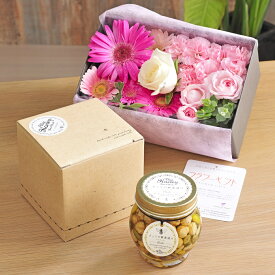 誕生日祝い・誕生日プレゼントに！≪お花が選べる≫ナッツの蜂蜜漬け(エトワール)と選べるお花のギフトセット【送料無料】