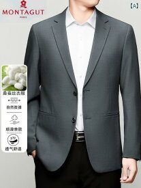 スーツ　セットアップ　ブルー モンタギュー カジュアル スーツ メンズ 春夏 マルベリー シルク トップス ビジネス 薄手 ジャケット