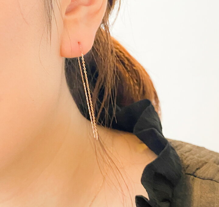 楽天市場】ピアス ピンクゴールド チェーン アメリカンピアス k10 