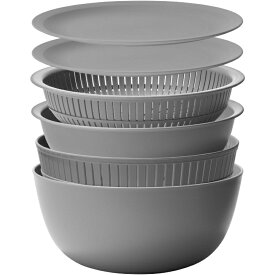 ライクイット like-it ざる ボウル 電子レンジ対応 Colander&Bowl 米とぎにも使える ザルとボール グレー 6点セット 日本製 水切り 湯切り可能 耐熱ボウル 食洗機対応 LBK-10 キッチンツール 調理器具 プラスチック 米研ぎ 洗米 コランダー プレート