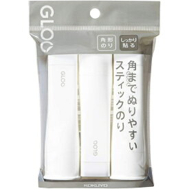 コクヨ スティックのり グルー GLOO しっかり貼る Mサイズ 3個入 タ-G302-3P 角まで塗れる 四角い 形状 転がらない 文房具 オフィス 会社 学校 家庭用 まとめ買い 掲示物 封筒 貼り付け 工作 ホワイト KOKUYO 接着 糊 セット 安心 塗りやすい 必需品 プロ仕様