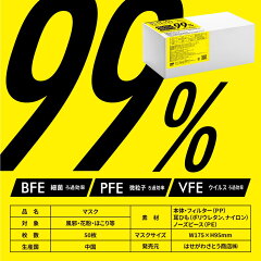 3層構造メディカルフェイスマスクMEDICALFACEMASKBFE細菌ろ過率PFE微粒子ろ過率VFEウイルス濾過率99%