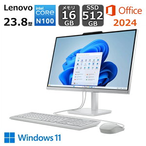 yViz LENOVO m{ All-In-One ̌^ fXNgbvPC IdeaCentre A100 23.8^/ Intel N100/  16GB/ SSD 512GB/ Windows 11/ Office2024t/ WebJ/ O[