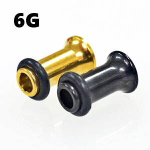 ボディピアス 6G シングルフレアアイレット ゴールド ブラック サージカルステンレス ボディーピアス