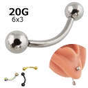 ボディピアス バナナバーベル 20G 0.8mm 内径6mm ボール径3mmアイブロー へそピアス ステンレス