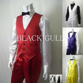 【BLACK GULL】メンズ ステージ衣装 コスチュームホスト 衣装 還暦のお祝い 赤いベスト 男性【品番/デザイン】B-3600/B-3700サテン4Bベスト【送料無料】