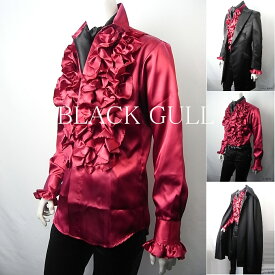 【BLACK GULL】メンズ ステージ衣装 コスチュームヴィジュアル系 ロック バンド ゴシック 衣装 男性 モード系 ハロウィン コスプレ【品番/デザイン】Y-0204サテン フリルシャツ【送料無料】
