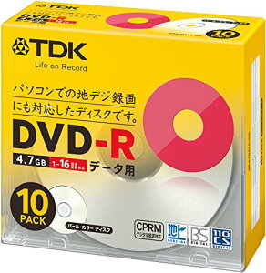 TDK �f�[�^�pDVD-R CPRM�Ή� 4.7GB 1-16�{���Ή� �p�[���J���[�f�B�X�N 10���p�b�N 5mm�X�����P�[�X DR47DALC