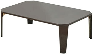 山善(YAMAZEN) ローテーブル 折りたたみ 幅90×奥行60×高さ32.5cm 鏡面 コンパクト収納 角が丸い テーブル 折れ脚 完成品