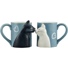 サンアート かわいい食器 「 黒ねこと白ねこ 」 マグカップ ペア キス 猫 ペア食器 雑貨 330 グレー プレゼント 猫グッズ ねこコップ