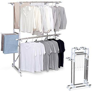 アイリスオーヤマ 洗濯物干し 室内物干し コンパクト収納 部屋干し時間短縮 タオルハンガー付き キャスター付き 約4~5人用 多機能物干し 幅約