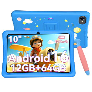 ��Android16���y1,000�~�N�[�|��OFF���P�[�X�t���z�q���p �^�u���b�g 10�C���` �A���h���C�h 16 Wi-Fi���f�� �L�b�Y�^�u���b�g RAM12GB ROM64GB 2026�V���� ���� �q�ǂ� �L�b�Y�X�y�[�X�Ή� ���S�� �i��