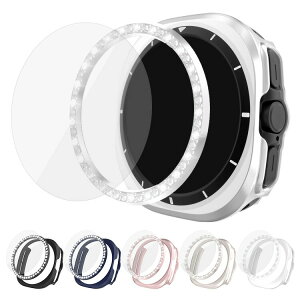 Galaxy Watch Ultra 2025 Ultra1/ 2 Ultra ケース カバー ベゼルリング + 保護ケース + 強化ガラス プラスチック ベゼルリング フレーム 可愛い/かわいい/きらきら ラインストーン エレガント ギャラクシ