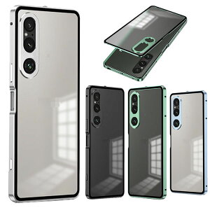 Xperia 1 V バンパー Xperia 10 V ケース アルミバンパー かっこいい クリア 半透明 マット仕様 背面パネル (アクリル) カメラレンズカバー付き (強化ガラス) Sony ソニー エクスぺリア1/10 V おしゃれ
