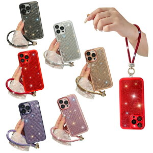 iPhone16 ケース カメラ保護あり ラインストーン カバー ソフトケース 持ち手 落下防止ベルト スマホベルト 片手操作 取っ手 キラキラ おしゃれ かわいい レディース Apple iPhone 16 Plus/16 Pro/16 Pro