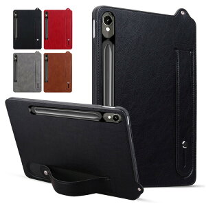 Galaxy Tab S10 FE ケース 10.9インチ PUレザー 持ち手 ベルト バンド付き 落下防止ベルト 片手操作 取っ手 スタンド機能 吸着ペン穴付き Samsung サムスン ギャラクシー タブS10FE 衝撃吸収 シンプル