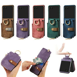 Razr 60/60s/60d ケース Razr60 Ultra 耐衝撃 カバー PUレザー 折りたたみ型 一体型リング付き スタンド機能 ス ファスナー付き カード収納付き ストラップ穴 シンプル お洒落 Motorola モトローラ レー