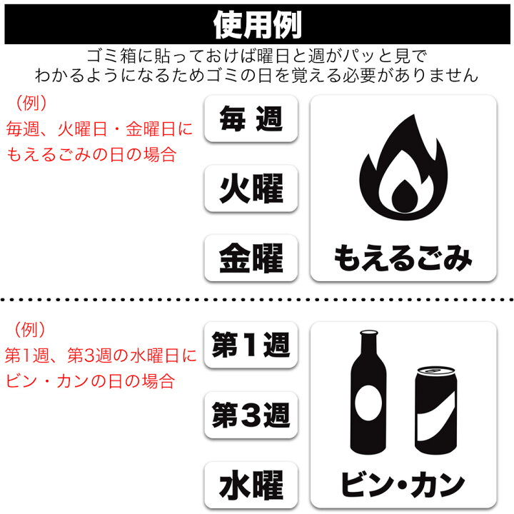 楽天市場】ゴミ 分別 曜日 週 シール ステッカー ゴミ箱 ダストBOX 
