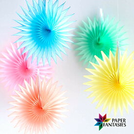 ハニカムペーパー 17cmファン（Star）5色セット パステル ハニカムペーパーデコレーション 9049-S-A PAPER FANTASIES おうち時間 パーティー デコレーション インテリア 装飾 紙 ウエディング 可愛い カラフル 飾り ペーパーファン 星