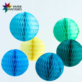 七夕 ハニカムボール 5cmボール 6点セット （ブルー系） ハニカムペーパーデコレーション 4701-B パーティー デコレーション PAPER FANTASIES ハニカムペーパー おうち時間 インテリア 装飾 紙 ウエディング 可愛い カラフル 飾り