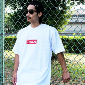 THUG LIFE / サグライフ 半袖 Tシャツ THUG TEE / 白×赤 ホワイト レッド ティーシャツ メンズ レディース ファッション B系 ストリート ワーク ミリタリー STREET 大きいサイズ トップス 春 夏 秋 オリジナルブランド ボックスロゴ HIPHOP LA NY スケーター