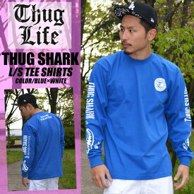 メンズ ファッション トップス 長袖Tシャツ THUGLIFE サグライフ 長袖Tシャツ THUGSHARK サグシャーク PROCLB ブルー×ホワイト新商品 ストリート ヒップホップ 衣装 ダンス 大きいサイズ ビッグサイズ シャーク サメ柄