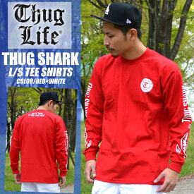 サイズ再入荷です！！THUGLIFE サグライフ メンズ 長袖Tシャツ THUGSHARK サグシャーク レッド×ホワイト メンズ ファッション レディース ロンT ヒップホップ 衣装 ダンス 大きいサイズ ビッグサイズ シャーク サメ柄 ミリタリー