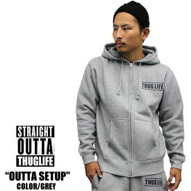 メンズ ファッション スウェット 人気コーデ！！THUGLIFE / サグライフ 長袖スウェットセットアップ STRAIGHT OUTTA THUGLIFE 灰 グレーセットアップ スウェット 上下 メンズ レディース ジップパーカー ダンス 衣裳 ストリート系