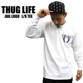 THUG LIFE / サグライフ 長袖Tシャツ JAIL LOGO / ホワイト×ブラックてぃーしゃつ.ティーシャツ.オリジナルブランド.ワンポイント.2Pac.2パック.HIPHOP.LA.NY.ストリート.ワーク.ミリタリー.新作.限定