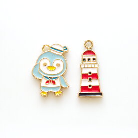 【2個入り】エポ チャーム 水兵さん マリン カン付き 金属 パーツ アクセサリー ゴールド ハンドメイド 材料 商用利用可能 ペンダント キーホルダー ハンドメイド クラフトパーツ 手芸 BLAZE うさぎ カモメ ペンギン クジラ 船 浮き輪