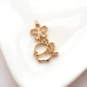 ゆらゆら空枠 とりと桜 ゴールド 全4種 BLAZE 商用利用可 カン付き チャーム 金属 メタル キーホルダー バッグチャーム アクセサリーパーツ 副資材 DIY 素材 材料 ハンドメイド クラフト 手作り