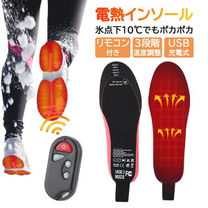 電熱インソール 中敷き USB充電式 2000mAh 発熱 防寒 冬用 暖かい 3段階温度調節 リモコン付き 男女兼用 軽量 薄型 スキー アウトドア 通勤 通学 省エネ 保温 快適 柔軟 柔らかい 長時間使用 サイ