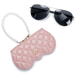 【クーポンあり】MY BAG 眼鏡ケース メガネ サングラスケース 収納ケース 本革羊革 レザー めがねケース 眼鏡入れ レディース 女性用 キルト風 チェック柄 ビジネス おしゃれ 高級感 パールチェーン エレガント アウトドア 4色選 ko004 母の日 誕生日 プレゼント