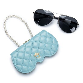 【お買い物マラソン10%OFF】MY BAG 眼鏡ケース メガネ サングラスケース 収納ケース 本革羊革 レザー めがねケース 眼鏡入れ レディース 女性用 キルト風 チェック柄 ビジネス おしゃれ 高級感 パールチェーン エレガント アウトドア 4色選 ko004 母の日 誕生日 プレゼント