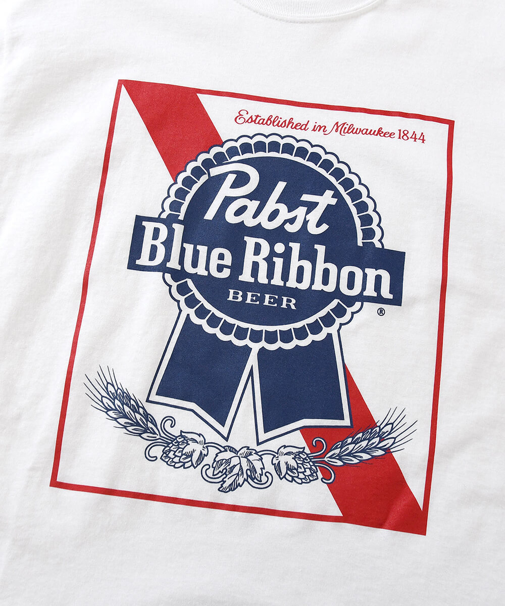 PABST BLUE RIBBON パブストブルーリボン ビール 半袖 Tシャツ メンズ ストリート ロゴ 公式 オフィシャルグッズ ブランド  WHITE ホワイト 白 PABST BLUE RIBBON LOGO TEE | ラファイエット楽天市場店