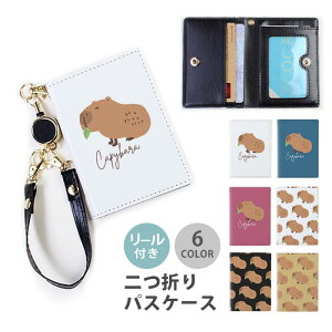 パスケース リール付き 定期券入れ 二つ折り 可愛い カピバラ 動物 げっ歯類 大人かわいい 2枚 3枚 多機能 定期入れ 中が見えない 二つ折り かわいい おしゃれ リール リールパスケース スト