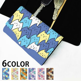 キーケース レディース メンズ 猫 ネコ たくさん 整列 敷き詰め 4連 キーホルダー スマートキー かわいい 鍵入れ キーリング キーチェーン カード入れ 鍵 フェイクレザー 合皮 プリント 可愛い カッコイイ メール便 送料無料