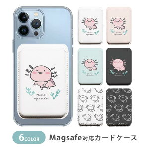 MagSafe対応 MagSafe 全機種対応 カードケース マグセーフ 磁気内蔵カード収納 カードケース 薄型 magsafe スマホケース ウーパールーパー メキシコサラマンダー サンショウウオ アホロートル 大