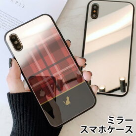 スマホケース ミラー 鏡面 ラウンド ガラス チェック柄 タータンチェック 猫 ネコ iphone13 iphone12 pro iphone12mini iphone11 iphoneXR iphone8 iPhoneケース TPU ガラスケース オシャレ かわいい 背面ガラス 強化ガラス TPU ハードケース