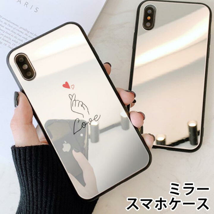 楽天市場】スマホケース ミラー 鏡面 ラウンド 指ハート サイン ハート 
