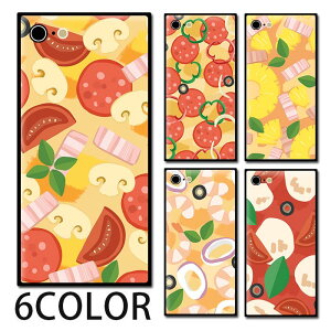 スマホケース スクエア ガラス ペパロニ サラミ ピザ ピッツァ イタリアン トマト iphone15 pro MAX iphone14 pro MAX iphone13 pro iphone8 iphone8plus iPhoneケース 四角 TPU ガラスケース オシャレ かわいい 可愛