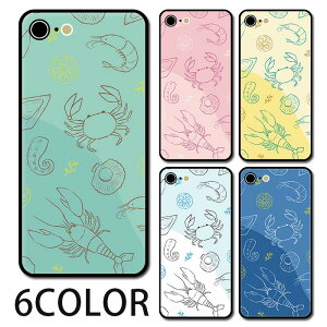 スマホケース ラウンド ガラス 海鮮 シーフード 海の生き物 牡蠣 オマール海老 エビ 手書き iphone16 iphone15 pro iphone14 iphone13 iphone8 iPhoneケース TPU ガラスケース オシャレ かわいい 可愛い 背面ガ