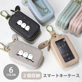 スマートキーケース スマートキー 2個収納 ケース クリア窓付き シマエナガ 白い小鳥 しまえなが 雪の妖精 韓国 レディース メンズ 家の鍵 キーホルダー くすみカラー かわいい 鍵入れ キーリング